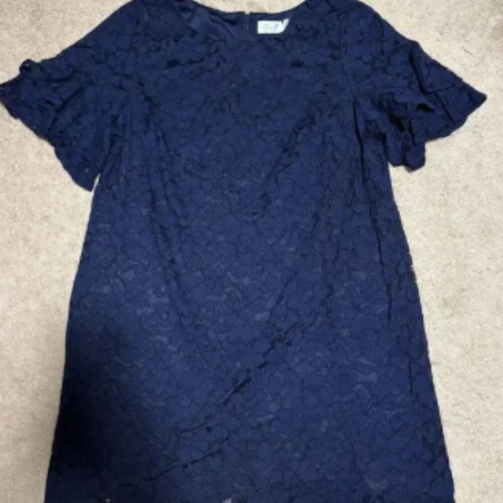 ELIZA J Navy Blue Lace Tiered Bell Sleeve 20W